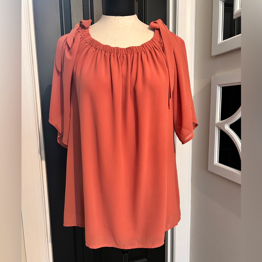 She + Sky Blouse | Coral Silky Blouse | Flowy Top